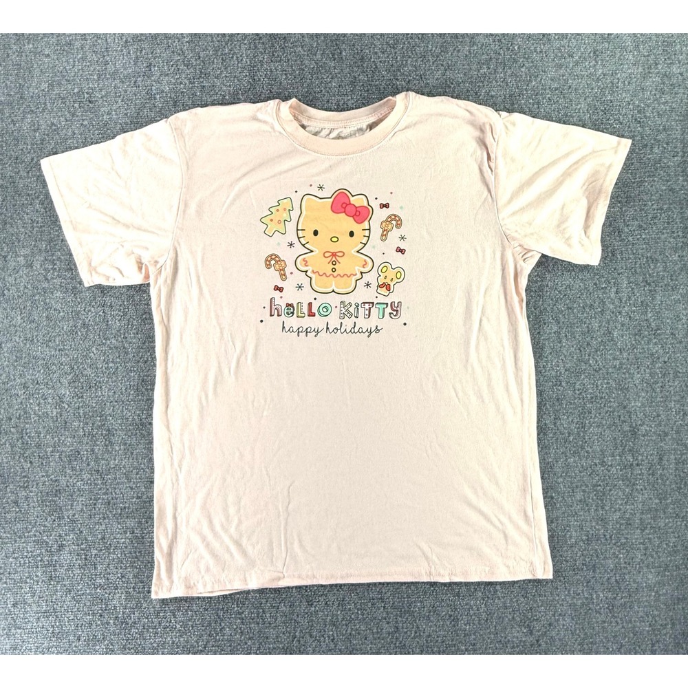 Hello Kitty Sanrio Happy Holidays Gingerbread Pink Graphic Tee Shirt XL 2024